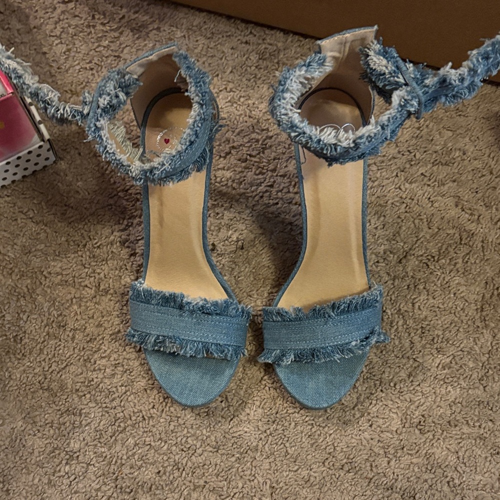 Delicious Blue Frayed Ankle Strap Heels
